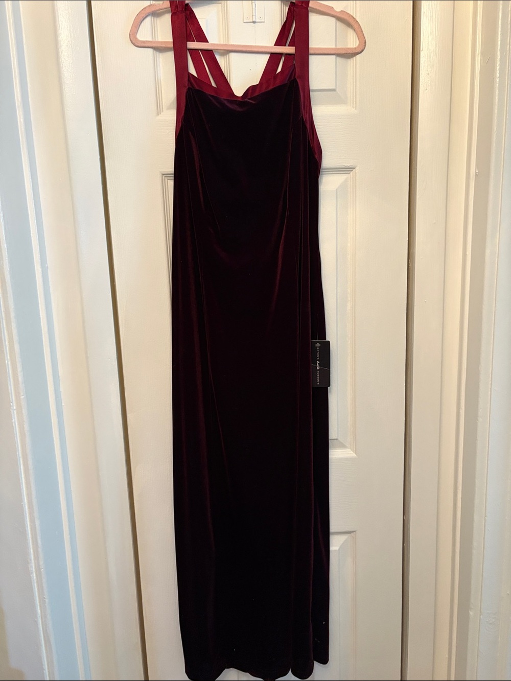 Burgundy Velvet Maxi Dress with Strappy Shoulders